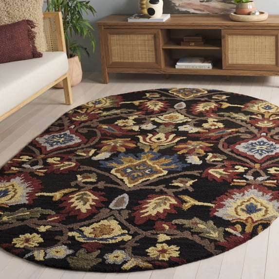 Safavieh Blossom Lennon Floral Wool Area Rug, Charcoal/Multi, 5' x 8' Oval