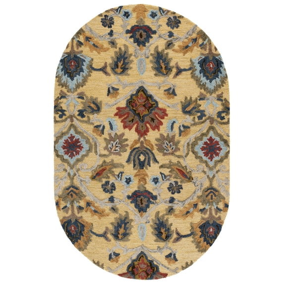 SAFAVIEH Blossom Lennon Floral Wool Area Rug, Gold/Multi, 5' x 8' Oval
