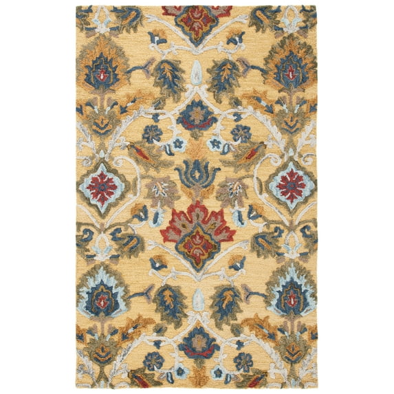 SAFAVIEH Blossom Lennon Floral Wool Area Rug, Gold/Multi, 6' x 8'