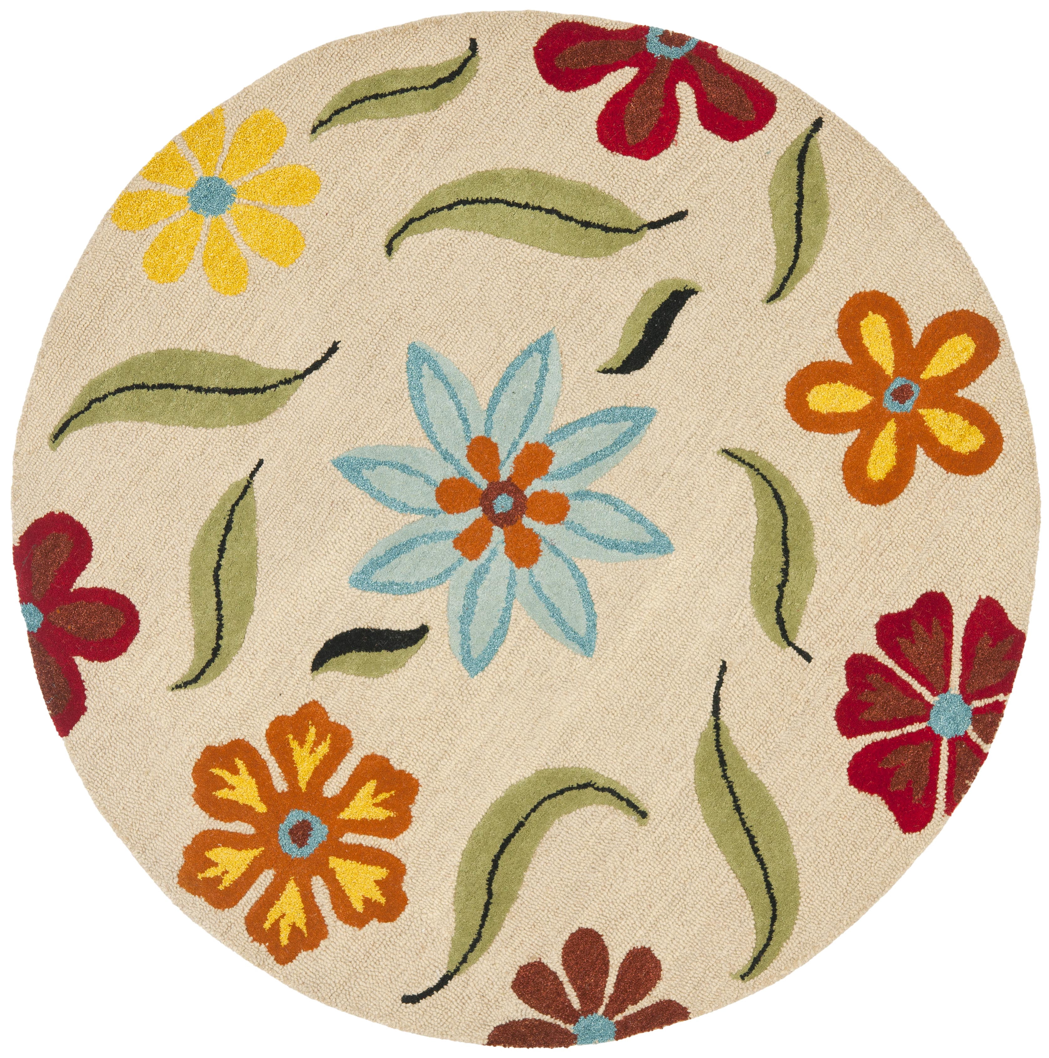 SAFAVIEH Blossom Maria Floral Wool Area Rug, Beige/Multi, 8' x 8' Round