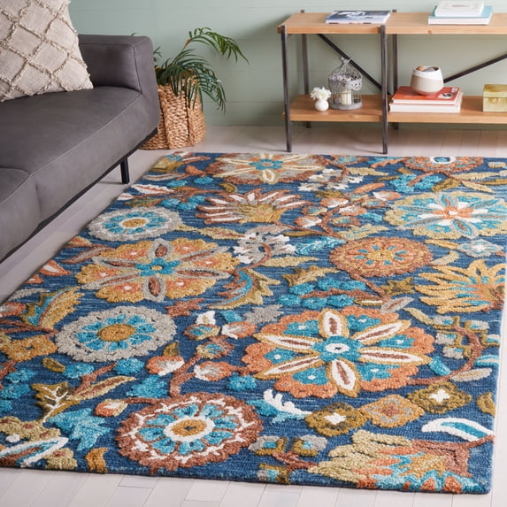 Safavieh Blossom Claude Floral Area Rug, Blue/Ivory, 6' x 6' Square