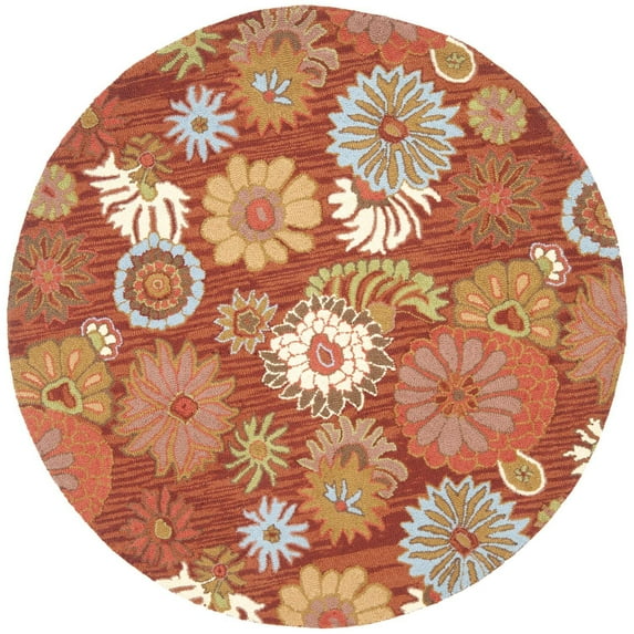 Country & Floral Rug - Blossom Wool Pile -Red/Multi-Color:Red/Multi,Design:Country & Floral,Shape:Round,Size:6'LX6'W