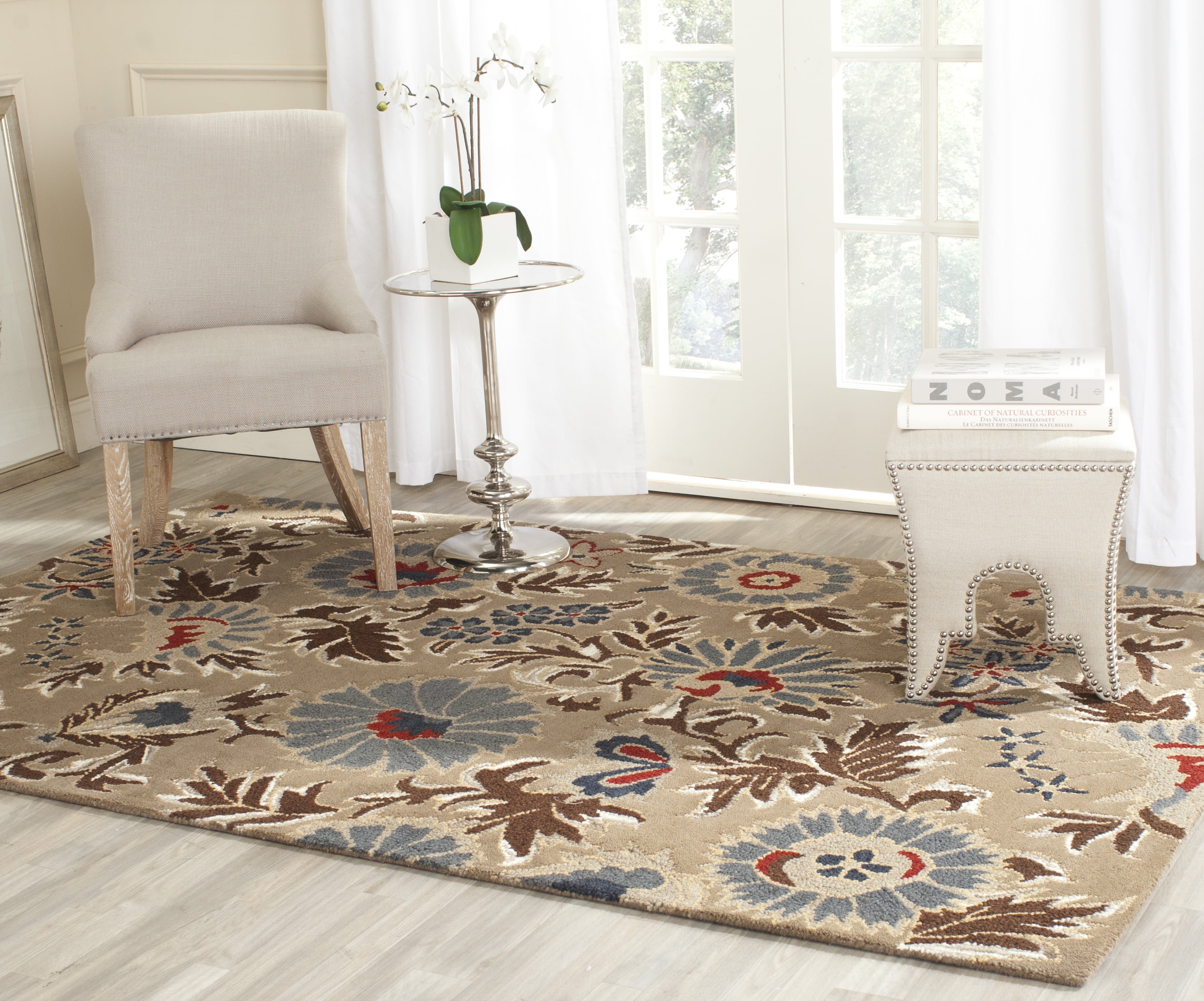 Blossom Beige and Multi Floral Wool 4' x 6' Handmade Rug