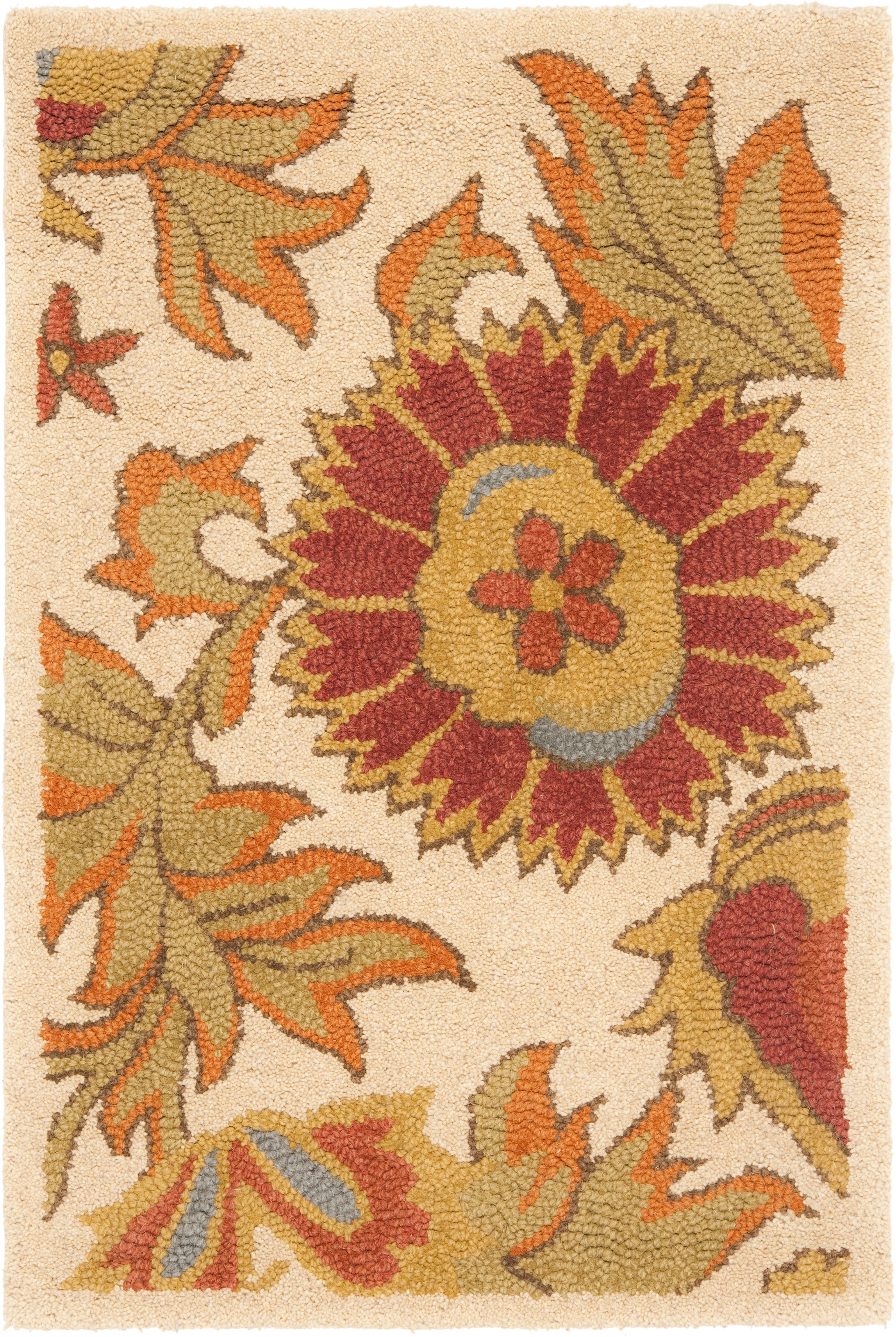 Ivory Multi Floral Hand-Knotted Wool Area Rug, 3' x 5'