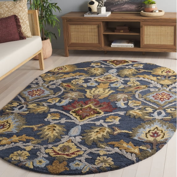 Safavieh Blossom Lennon Floral Wool Area Rug, Navy/Multi, 9' x 12' Oval