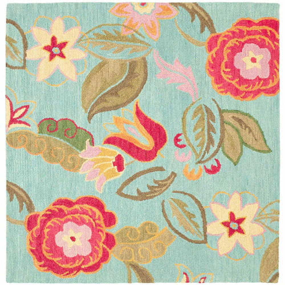 Blossom Blue Floral Hand-Knotted Wool Area Rug, 6' x 6'