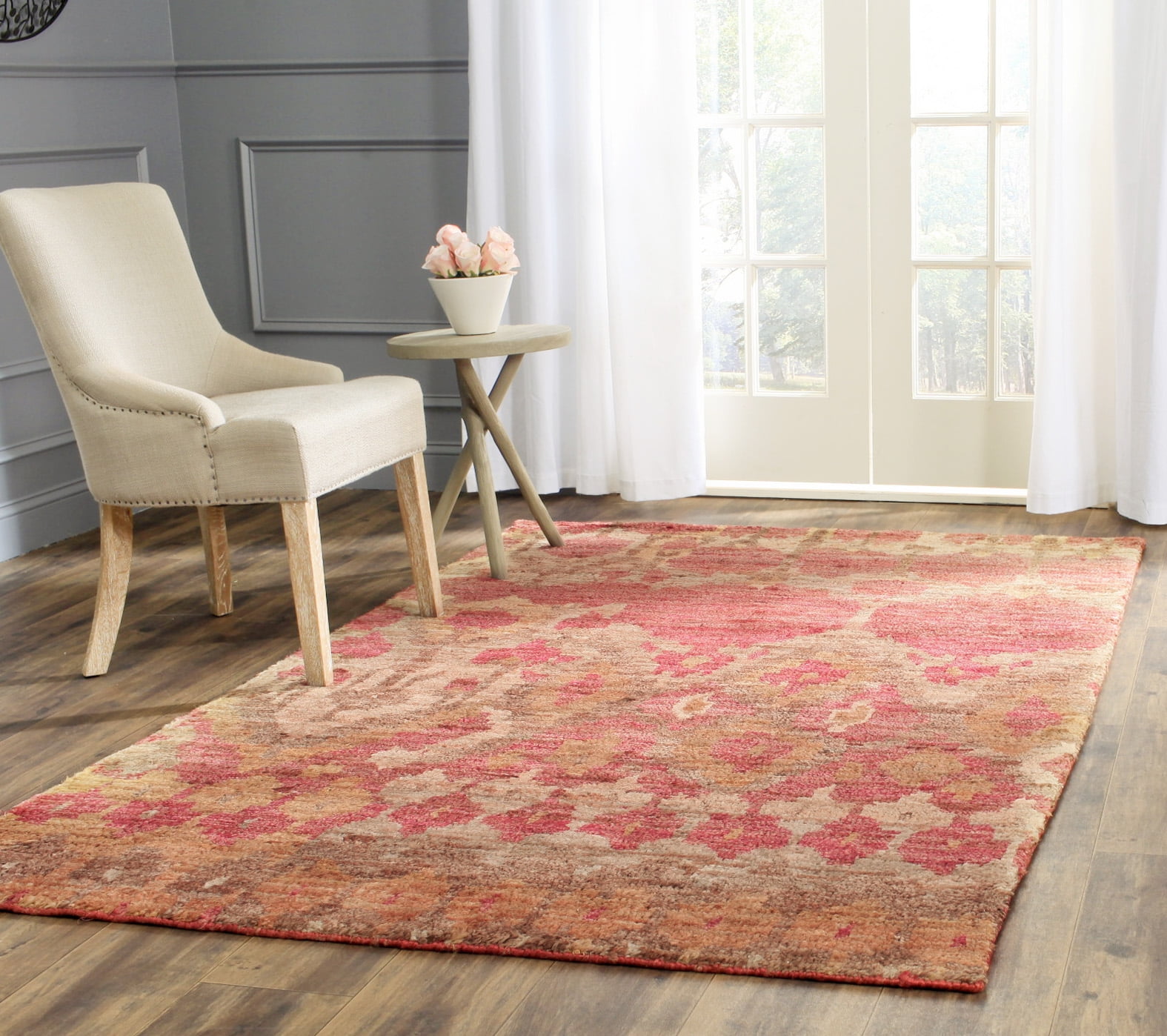 Hand-Knotted Red Geometric Bohemian 8' x 10' Area Rug