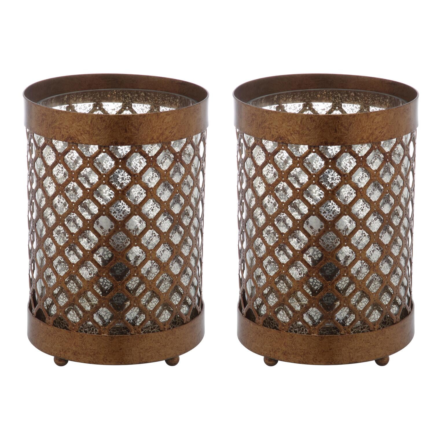 Elegant Borden Gold Mesh Hurricane Lamp Set, 11.5"