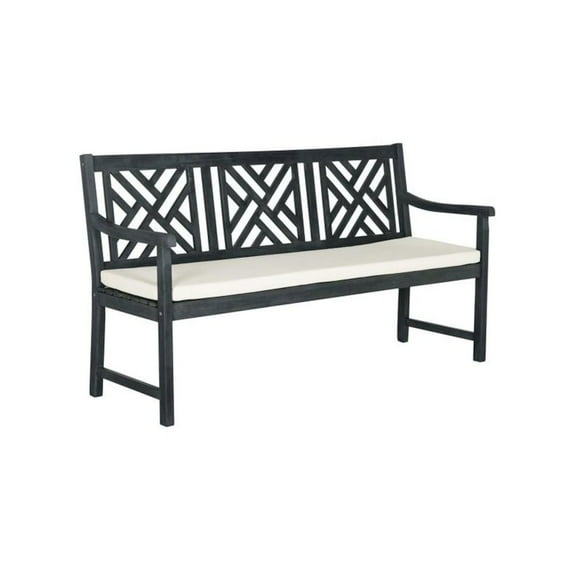 Safavieh Bradbury 16.14" 3-Seat Acacia Wood Outdoor Bench in Dark Gray/Beige
