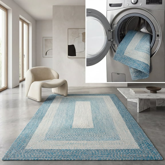 SAFAVIEH Braided Kent Geometric Machine Washable Reversible Area Rug, Blue/Aqua, 2' x 3'