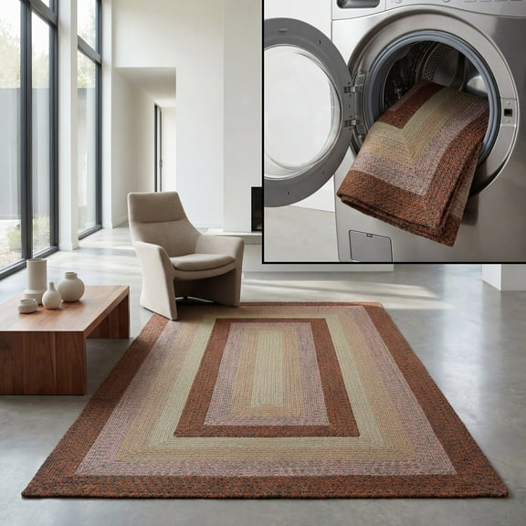 SAFAVIEH Braided Jarrod Geometric Machine Washable Reversible Area Rug, Dark Brown/Light Green, 2' x 3'