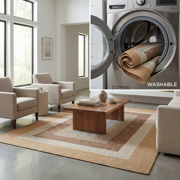 SAFAVIEH Braided Kent Geometric Machine Washable Reversible Area Rug, Brown/Light Brown, 2' x 3'