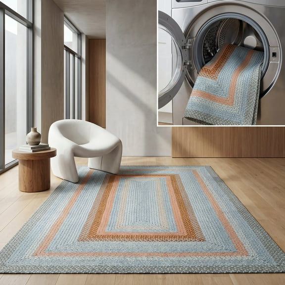 SAFAVIEH Braided Marco Bordered Machine Washable Reversible Area Rug, Grey/Rust, 2' x 3'