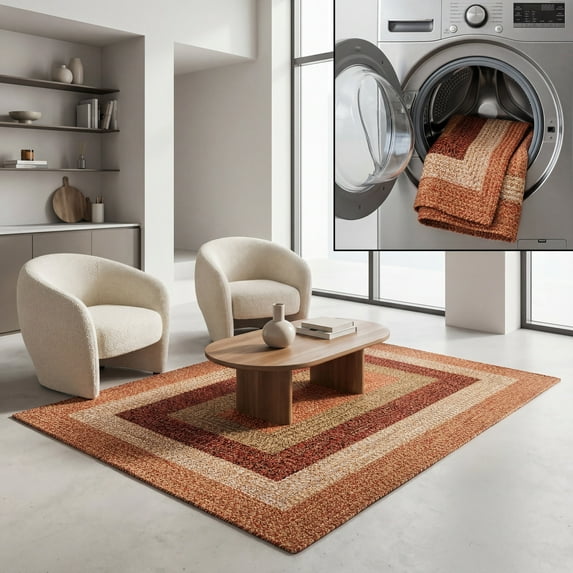 SAFAVIEH Braided Kent Geometric Machine Washable Reversible Area Rug, Rust/Red, 2' x 3'