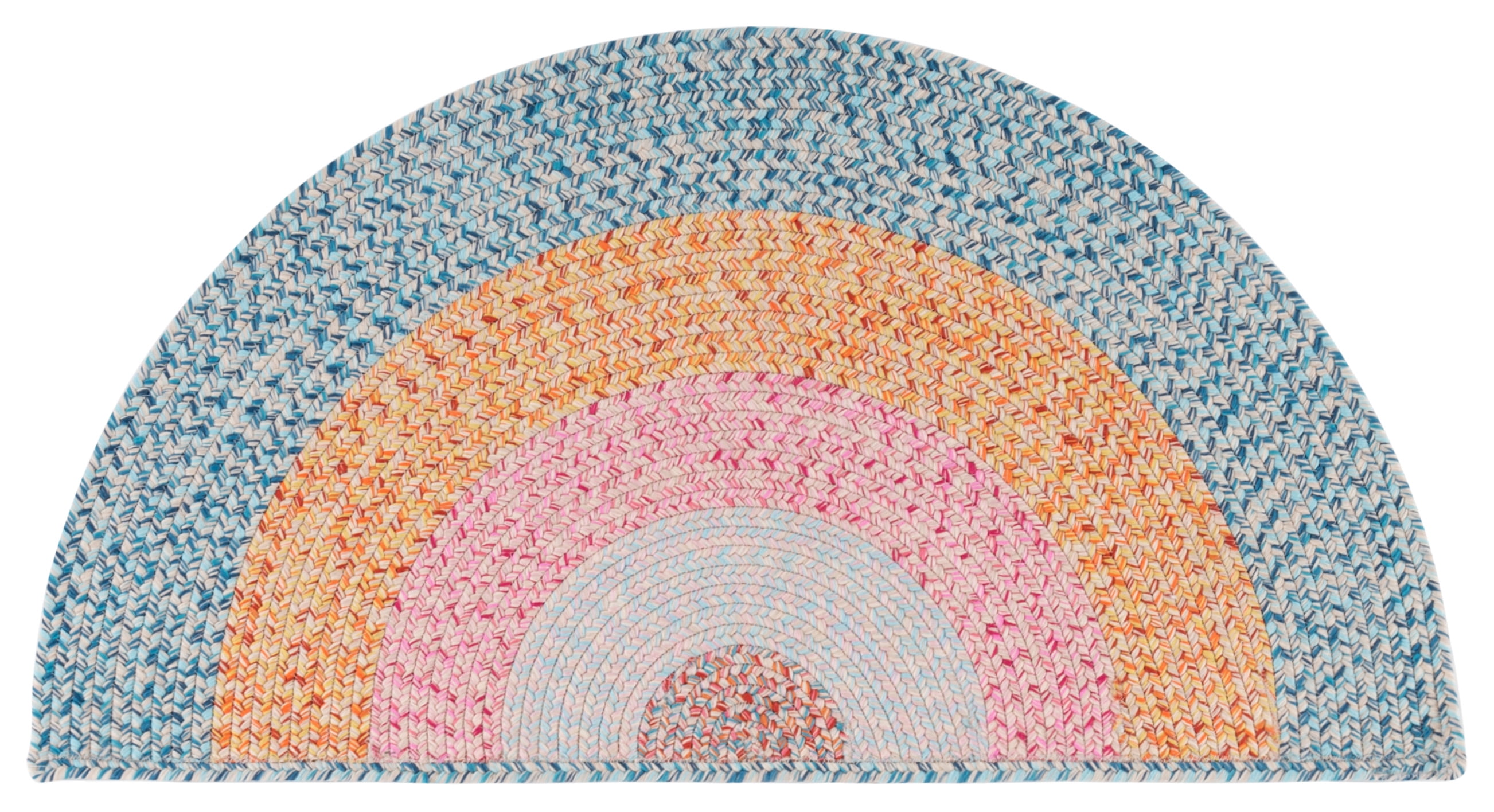 SAFAVIEH Braided Kent Geometric Machine Washable Reversible Area Rug, Aqua/Pink, 2' x 4' Half Moon