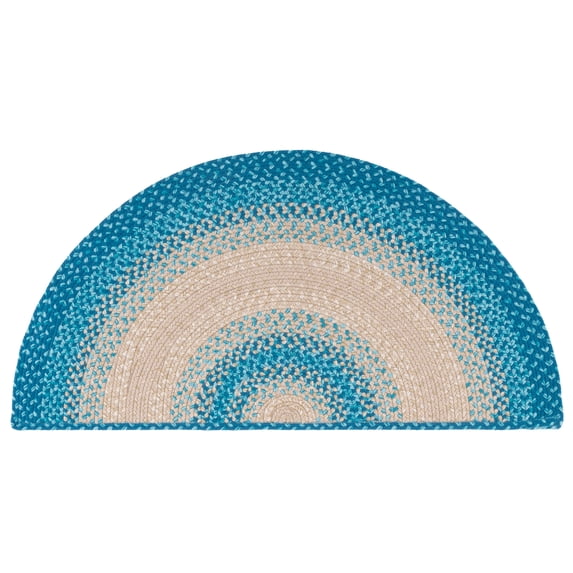 SAFAVIEH Braided Neville Bordered Machine Washable Reversible Area Rug, Blue/Beige, 2' x 4' Half Moon