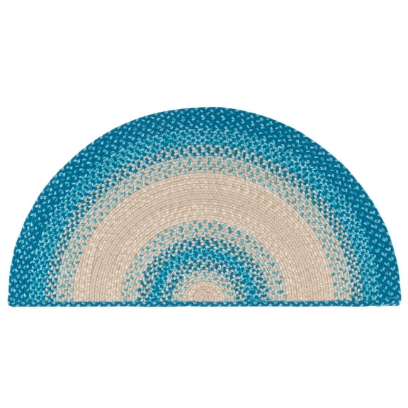 SAFAVIEH Braided Neville Bordered Machine Washable Reversible Area Rug, Blue/Beige, 2' x 4' Half Moon