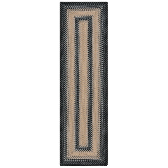 SAFAVIEH Braided Neville Bordered Machine Washable Reversible Runner Rug, Black/Grey, 2'3" x 16'