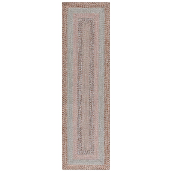 SAFAVIEH Braided Kent Geometric Machine Washable Reversible Runner Rug, Brown/Gray Pink, 2'3" x 8'