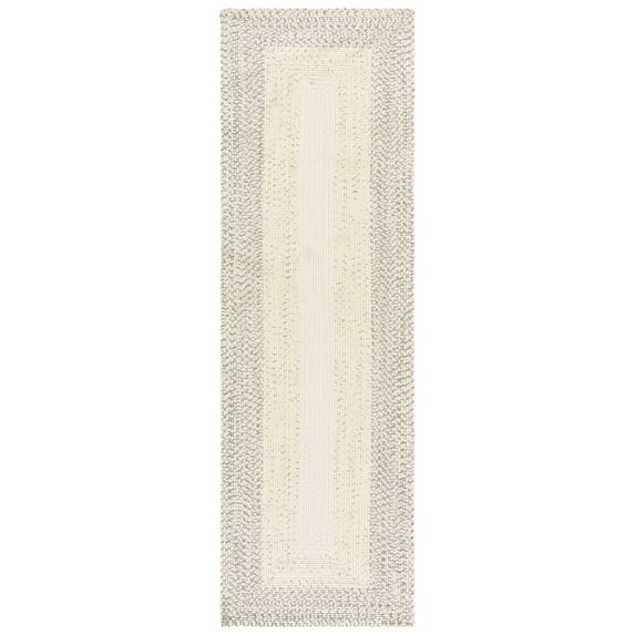 SAFAVIEH Braided Evangeline Bordered Machine Washable Reversible Runner Rug, Ivory/Grey, 2'3" x 8'