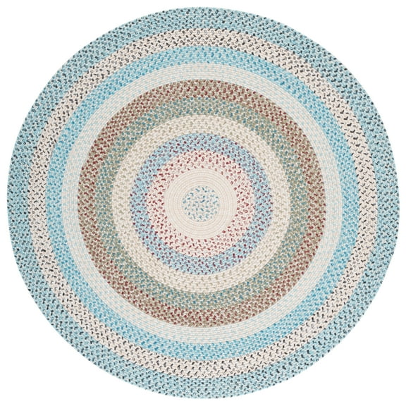SAFAVIEH Braided Kaylee Striped Machine Washable Reversible Area Rug, Beige/Light Blue, 3' x 3' Round