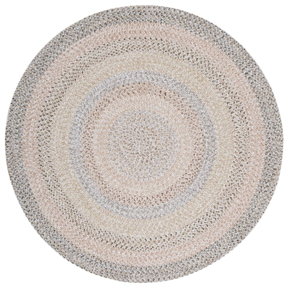 SAFAVIEH Braided Baxter Striped Machine Washable Reversible Area Rug, Beige/Light Grey, 3' x 3' Round