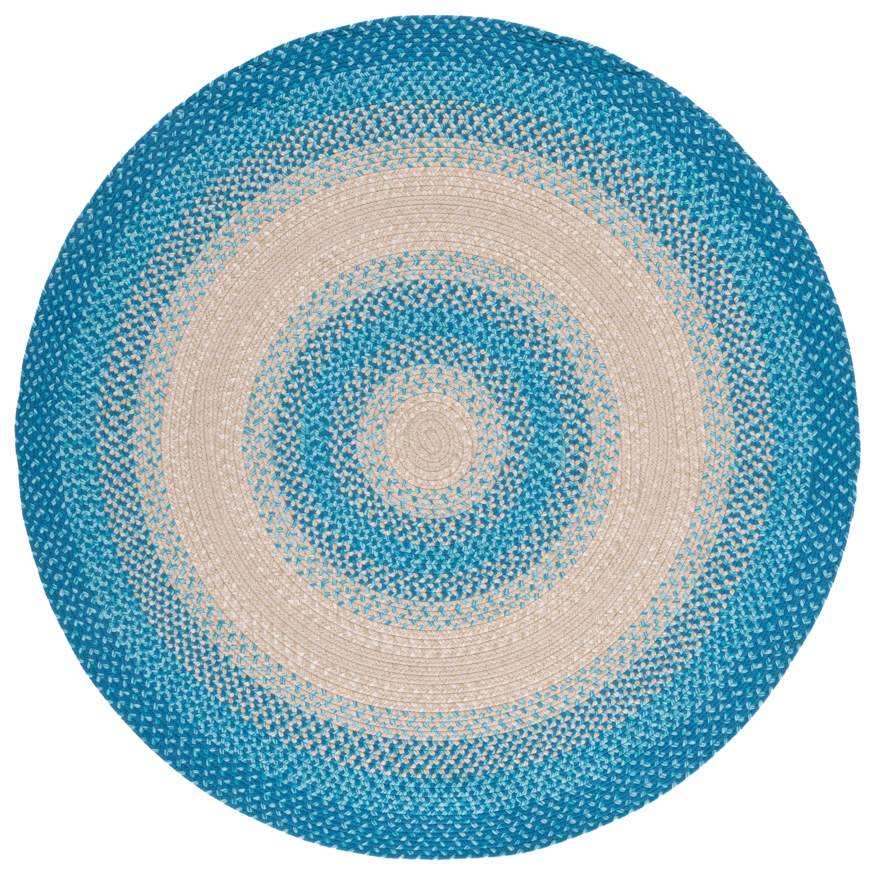 SAFAVIEH Braided Neville Bordered Machine Washable Reversible Area Rug, Blue/Beige, 3' x 3' Round