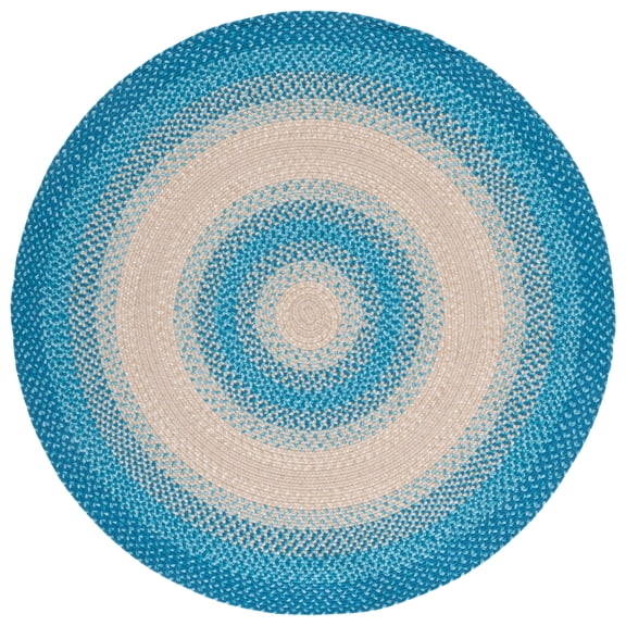 SAFAVIEH Braided Neville Bordered Machine Washable Reversible Area Rug, Blue/Beige, 3' x 3' Round