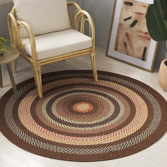 Safavieh Braided Angel Bordered Machine Washable Reversible Area Rug, Brown/Light Brown, 3' x 3' Round