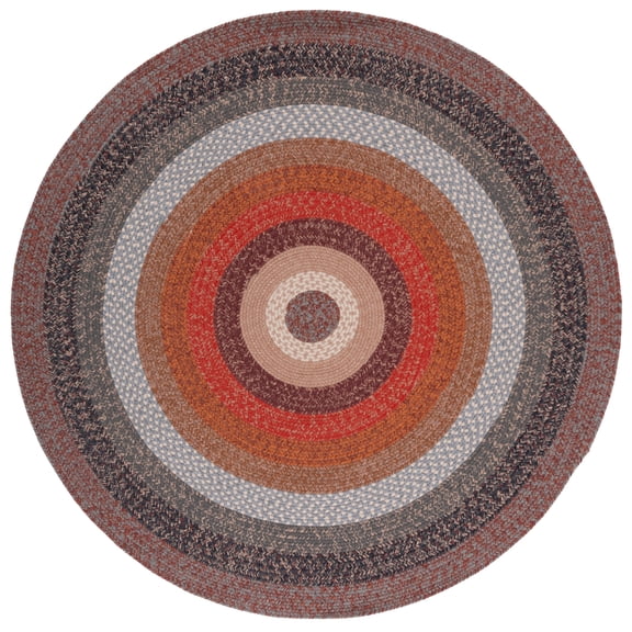 SAFAVIEH Braided Tendrils Striped Machine Washable Reversible Area Rug, Brown/Rust, 3' x 3' Round