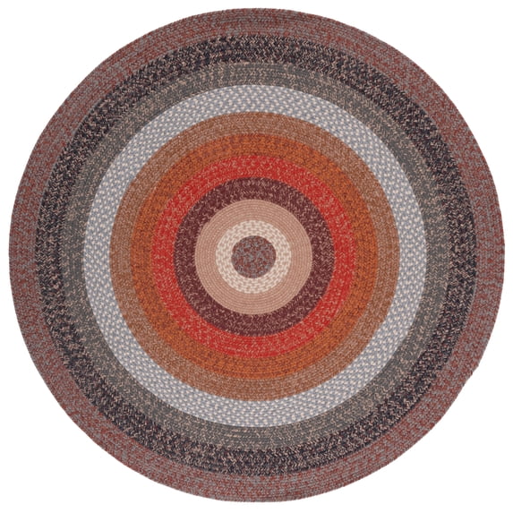 SAFAVIEH Braided Tendrils Striped Machine Washable Reversible Area Rug, Brown/Rust, 3' x 3' Round