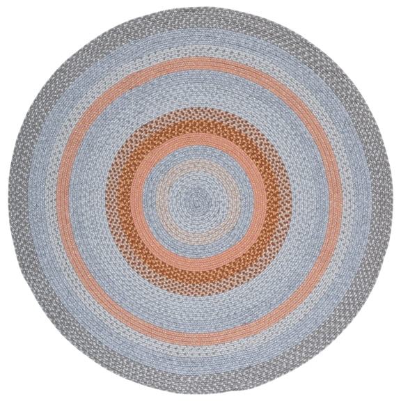 SAFAVIEH Braided Marco Bordered Machine Washable Reversible Area Rug, Grey/Rust, 3' x 3' Round
