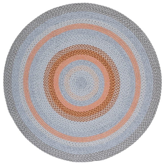 SAFAVIEH Braided Marco Bordered Machine Washable Reversible Area Rug, Grey/Rust, 3' x 3' Round