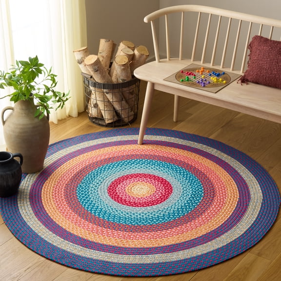 Safavieh Braided Ellen Bordered Machine Washable Reversible Area Rug, Red/Orange, 3' x 3' Round