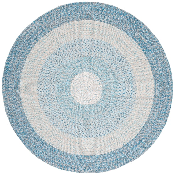 SAFAVIEH Braided Kent Geometric Machine Washable Reversible Area Rug, Blue/Aqua, 3' x 3' Round