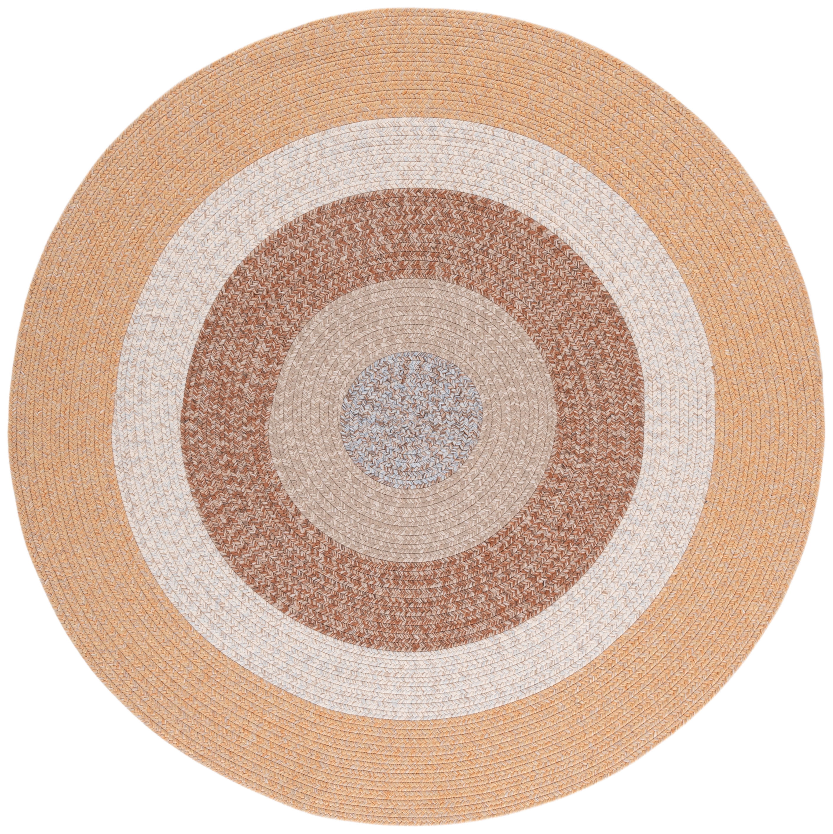 SAFAVIEH Braided Kent Geometric Machine Washable Reversible Area Rug, Brown/Light Brown, 3' x 3' Round