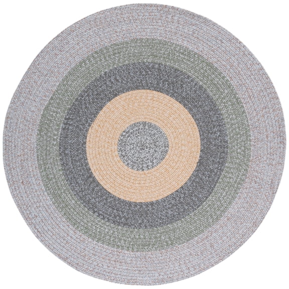 SAFAVIEH Braided Kent Geometric Machine Washable Reversible Area Rug, Gray/Green, 3' x 3' Round