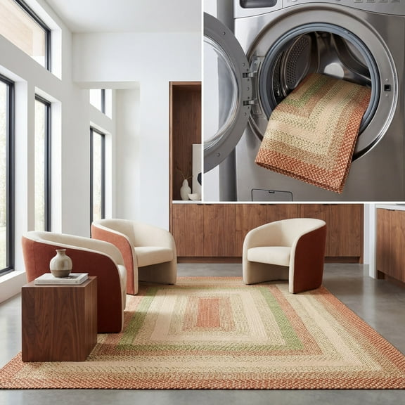 Safavieh Braided 3'-0" x 3'-0" Square Hand Woven Rug in Rust / Green