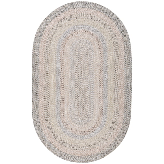 SAFAVIEH Braided Baxter Striped Machine Washable Reversible Area Rug, Beige/Light Grey, 3' x 5' Oval