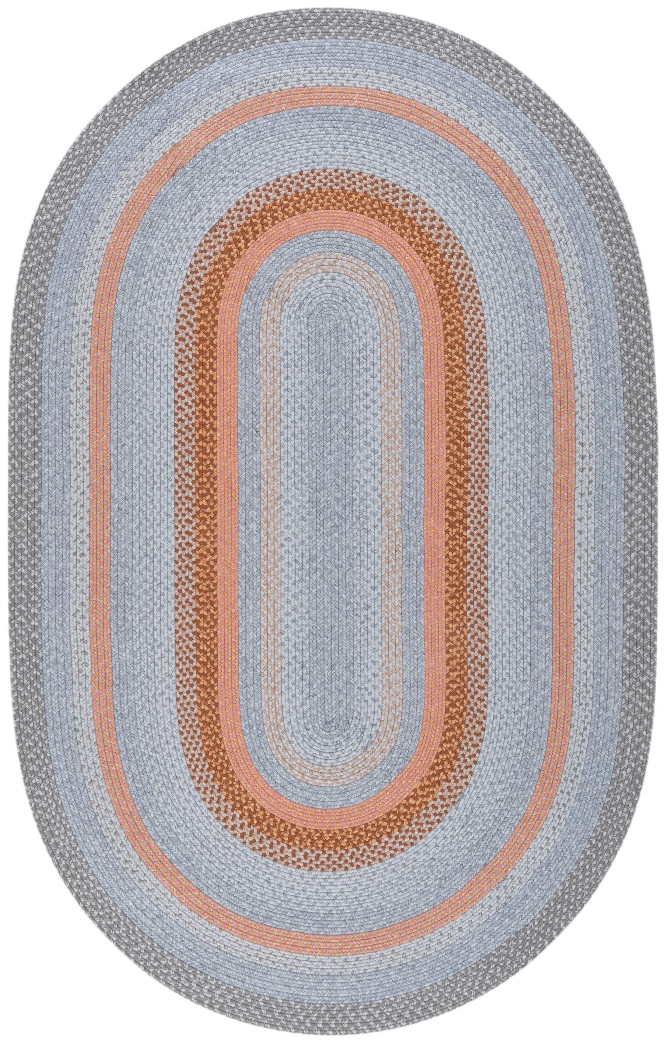 SAFAVIEH Braided Marco Bordered Machine Washable Reversible Area Rug, Grey/Rust, 3' x 5' Oval