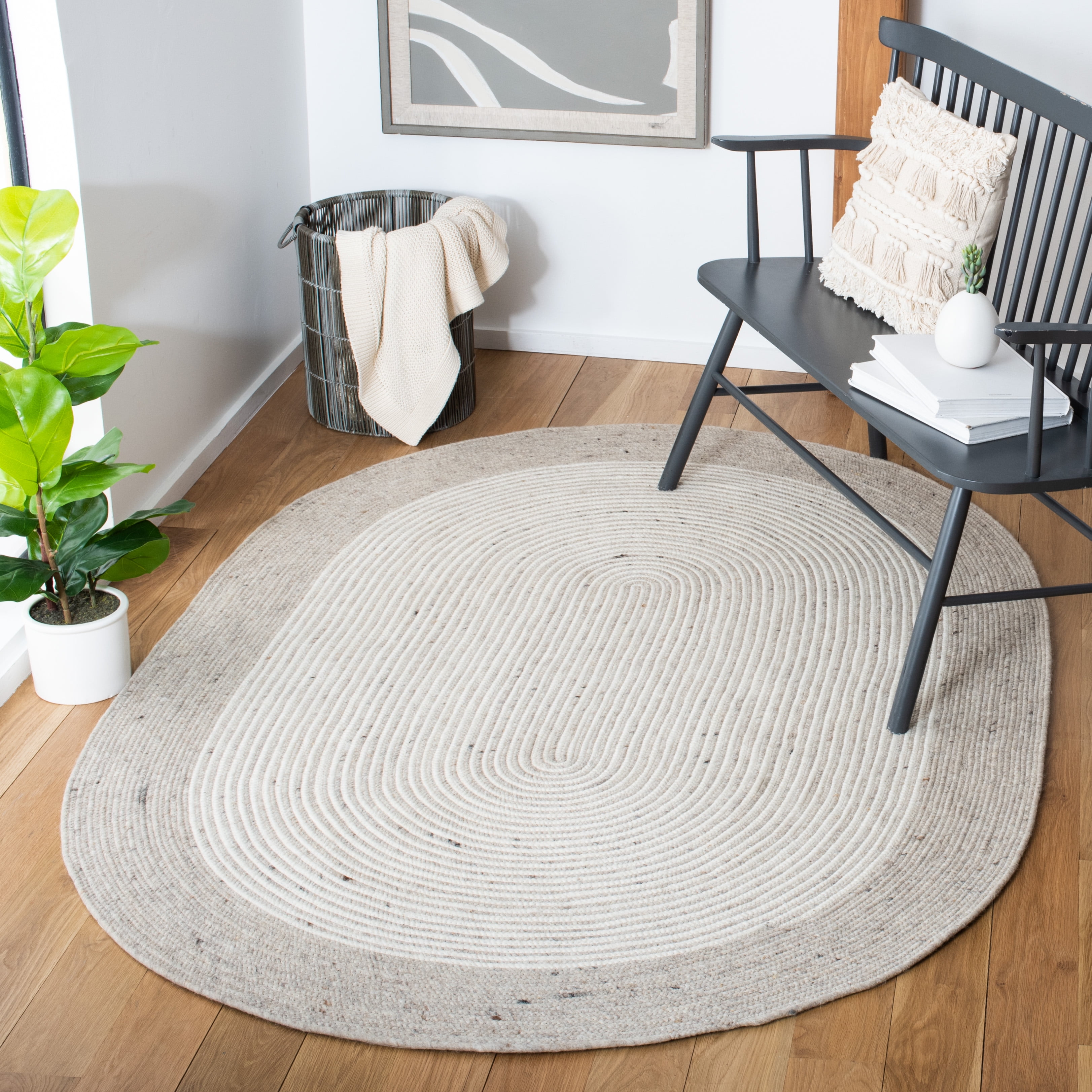SAFAVIEH Braided Lars Geometric Reversible Area Rug, Beige/Ivory, 3' x 5' Oval