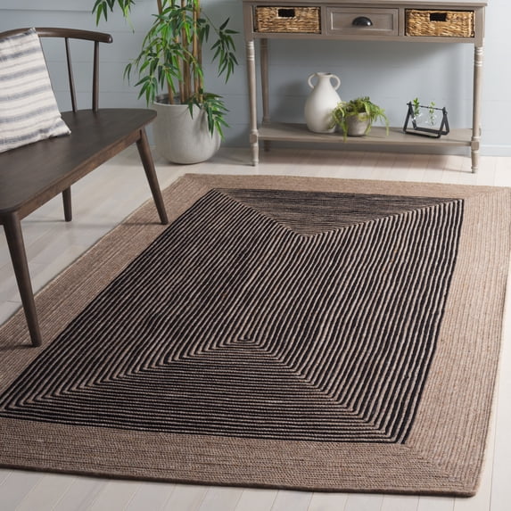 SAFAVIEH Braided Lars Geometric Reversible Area Rug, Beige/Black, 4' x 4' Square