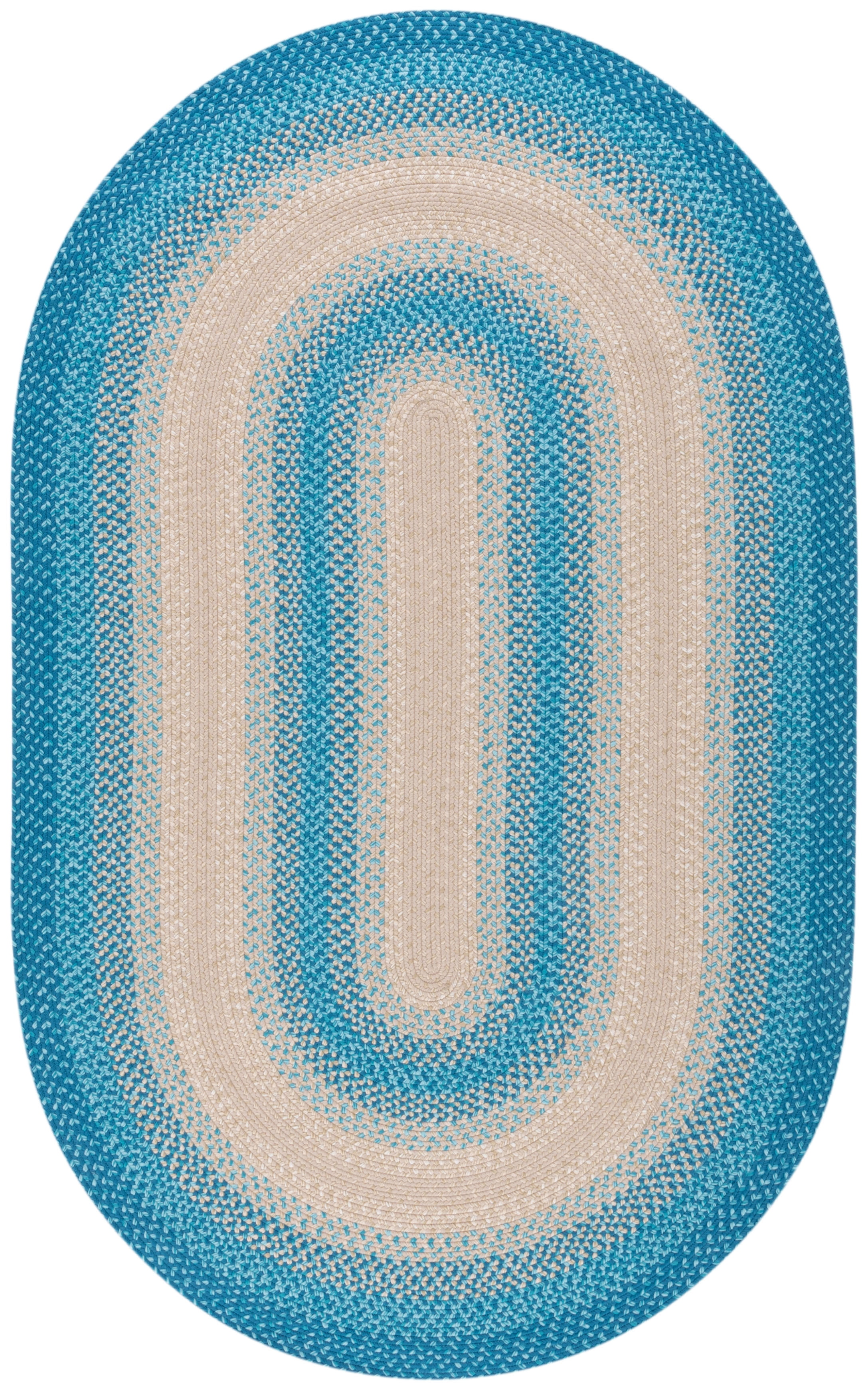 SAFAVIEH Braided Neville Bordered Machine Washable Reversible Area Rug, Blue/Beige, 4' x 6' Oval