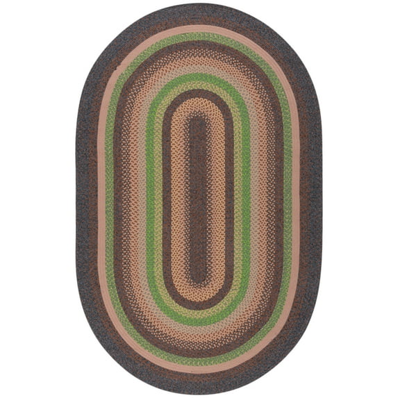 SAFAVIEH Braided Marco Bordered Machine Washable Reversible Area Rug, Brown/Green, 4' x 6' Oval