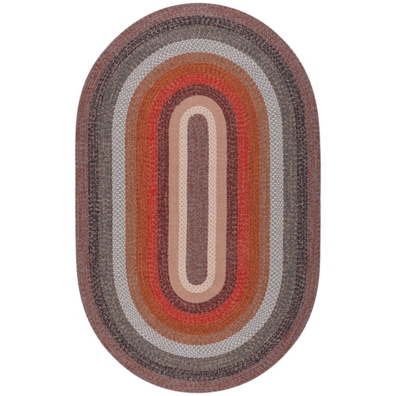 SAFAVIEH Braided Tendrils Striped Machine Washable Reversible Area Rug, Brown/Rust, 4' x 6' Oval