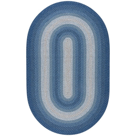 SAFAVIEH Braided Neville Bordered Machine Washable Reversible Area Rug, Navy/Grey, 4' x 6' Oval