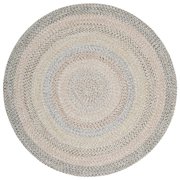 SAFAVIEH Braided Baxter Striped Machine Washable Reversible Area Rug, Beige/Light Grey, 5' x 5' Round