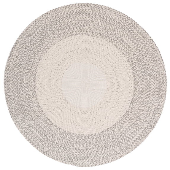 SAFAVIEH Braided Evangeline Bordered Machine Washable Reversible Area Rug, Ivory/Grey, 5' x 5' Round