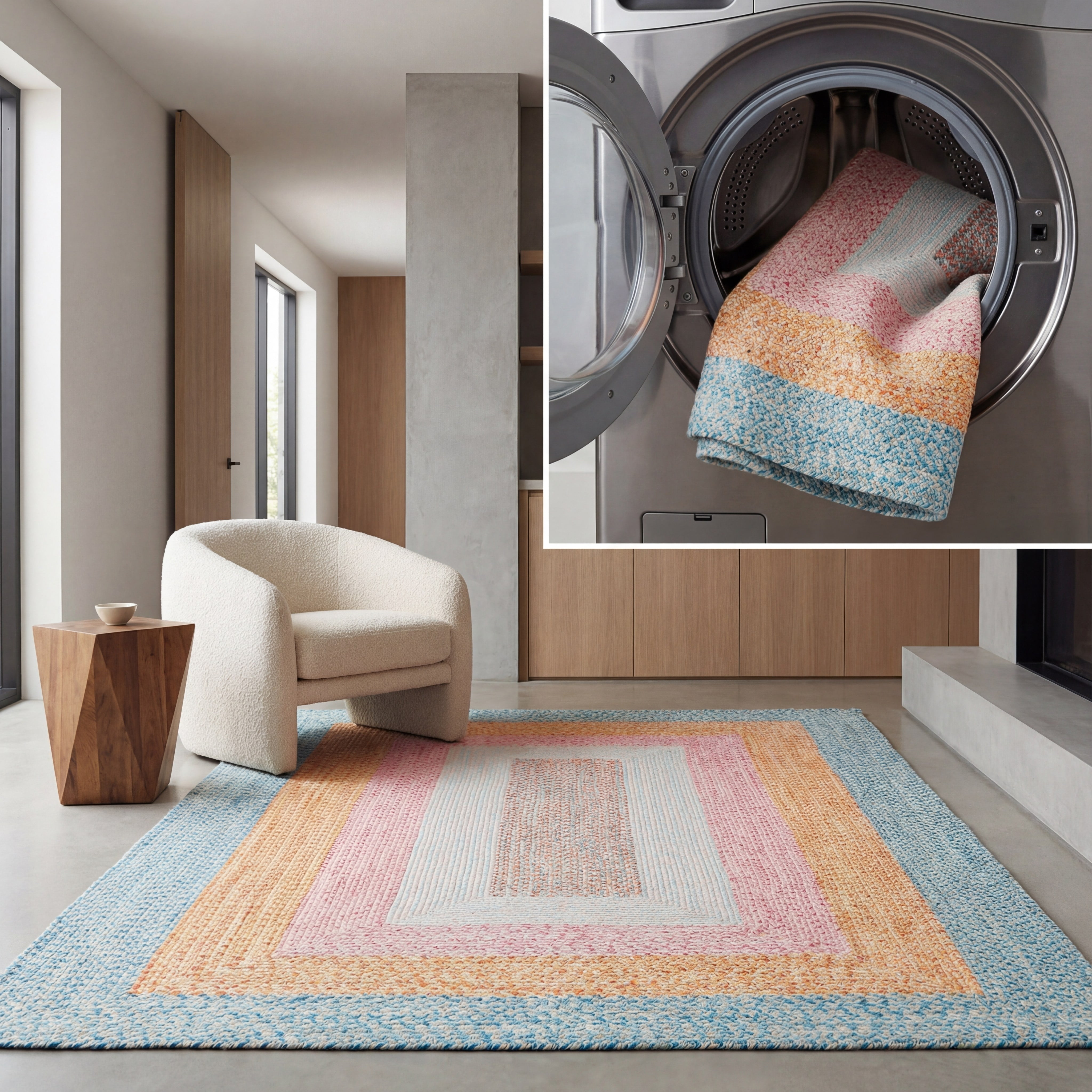 Safavieh Braided 5'-0" x 5'-0" Square Hand Woven Rug in Aqua / Pink