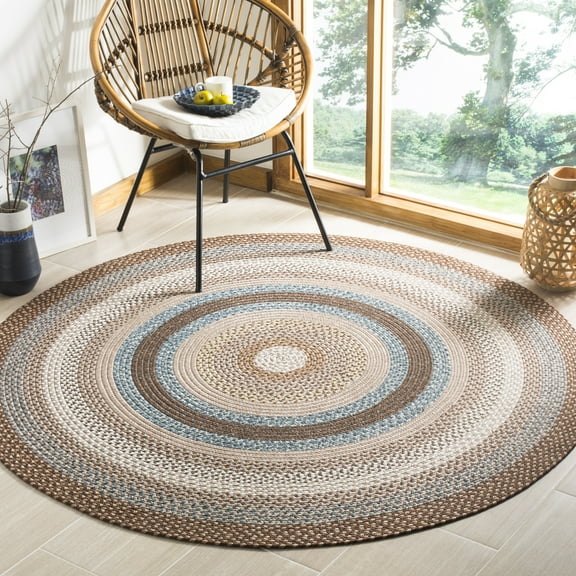 Safavieh Braided Angel Bordered Machine Washable Reversible Area Rug, Brown/Multi, 5' x 5' Round